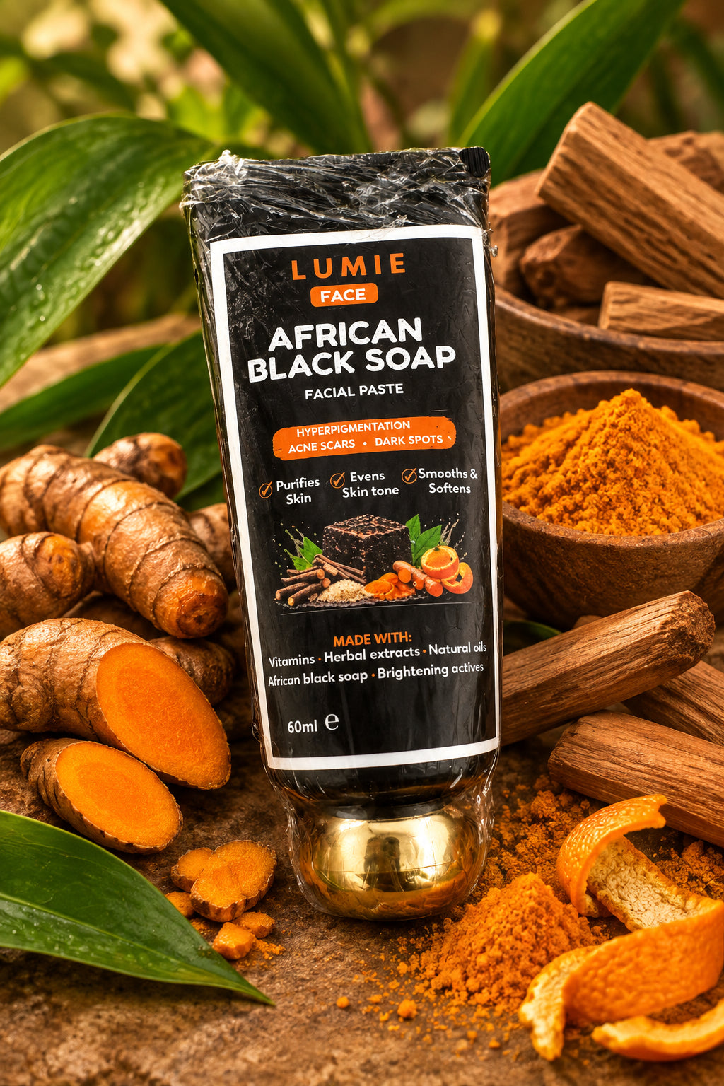 African Black Soap paste facial paste cleanser - Hyperpigmentation, Acne scars, uneven skin tone & Dark spot care- 60ml